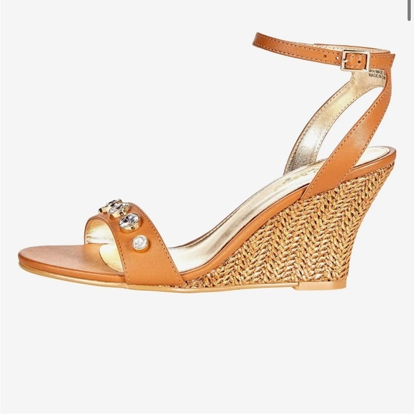 Lilly Pulitzer Natasha Wedge Shoe Leather Auburn Tan Crystal Embellished 7 NEW - Picture 3 of 15